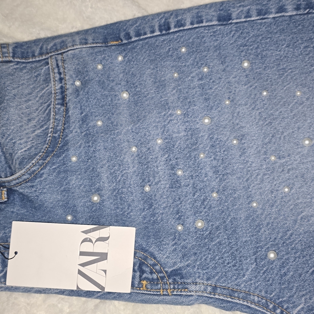 Zara Blue Jeans with Pearl Accents